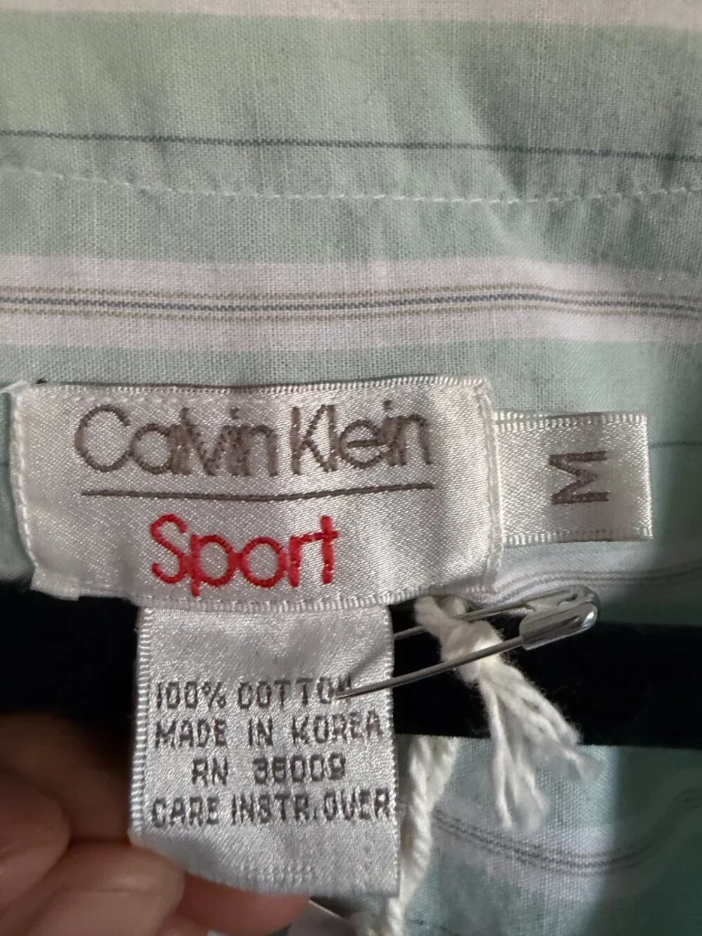 Vintage 80s Calvin Klein Sport Cotton Striped Button Up Shirt Medium - Picture 5 of 5